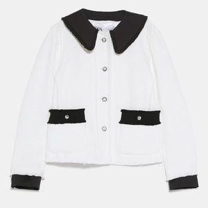 ZARA Tweed boucle - ish weave black white Jacket jewel Buttons PERFECT condition